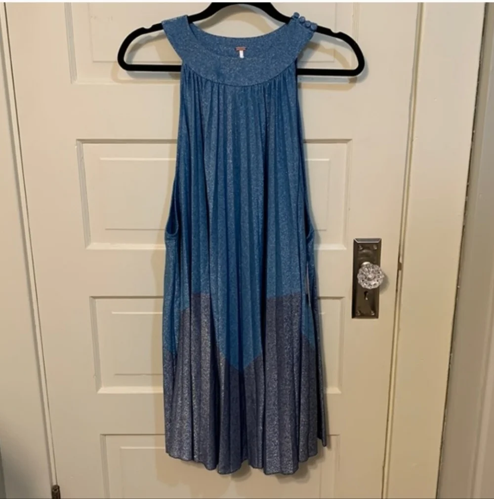 Free People Womens Pleated Love Metallic Mini Dress Small - Picture 5 of 10